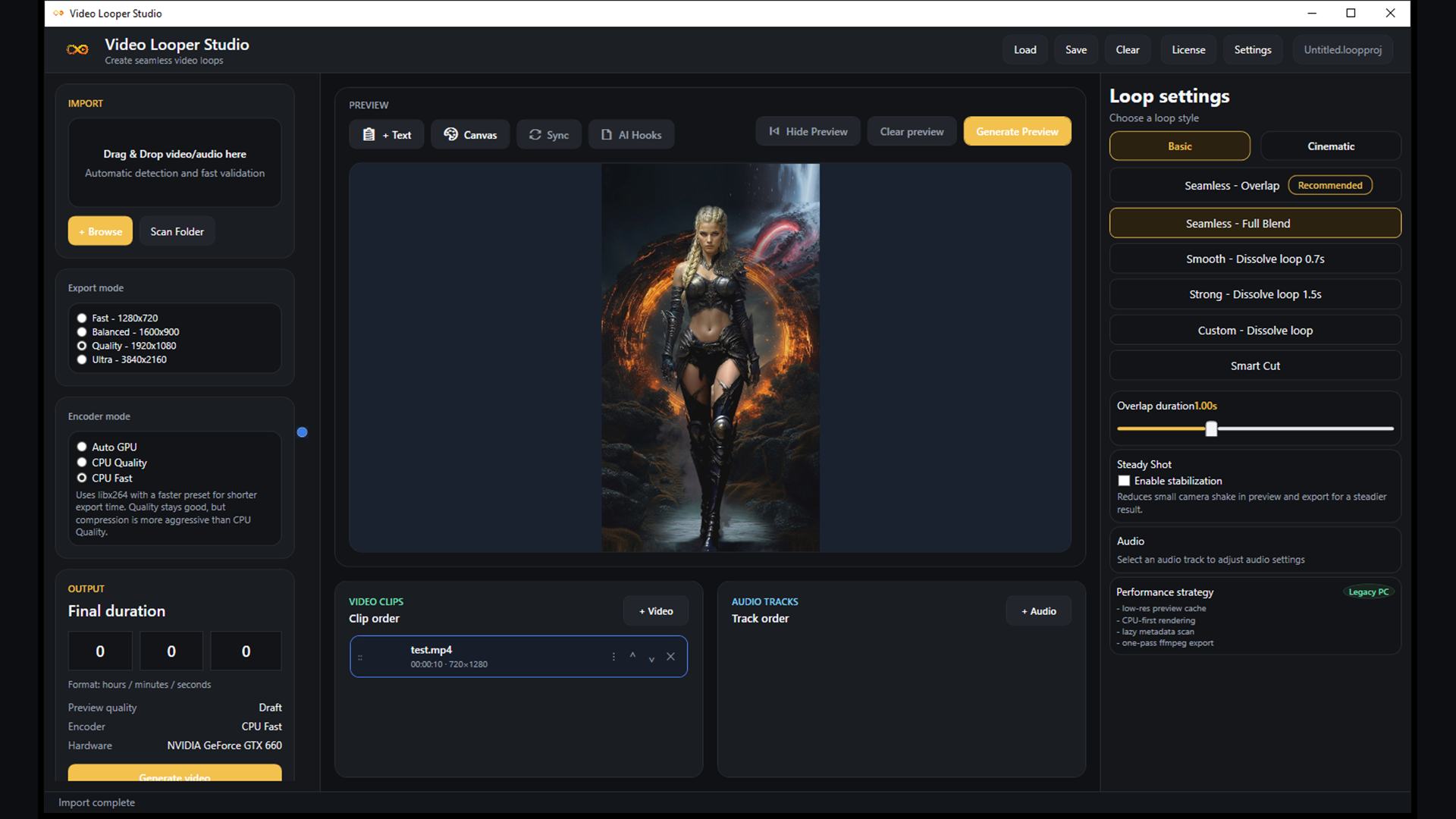 Main Video Looper Studio interface screenshot