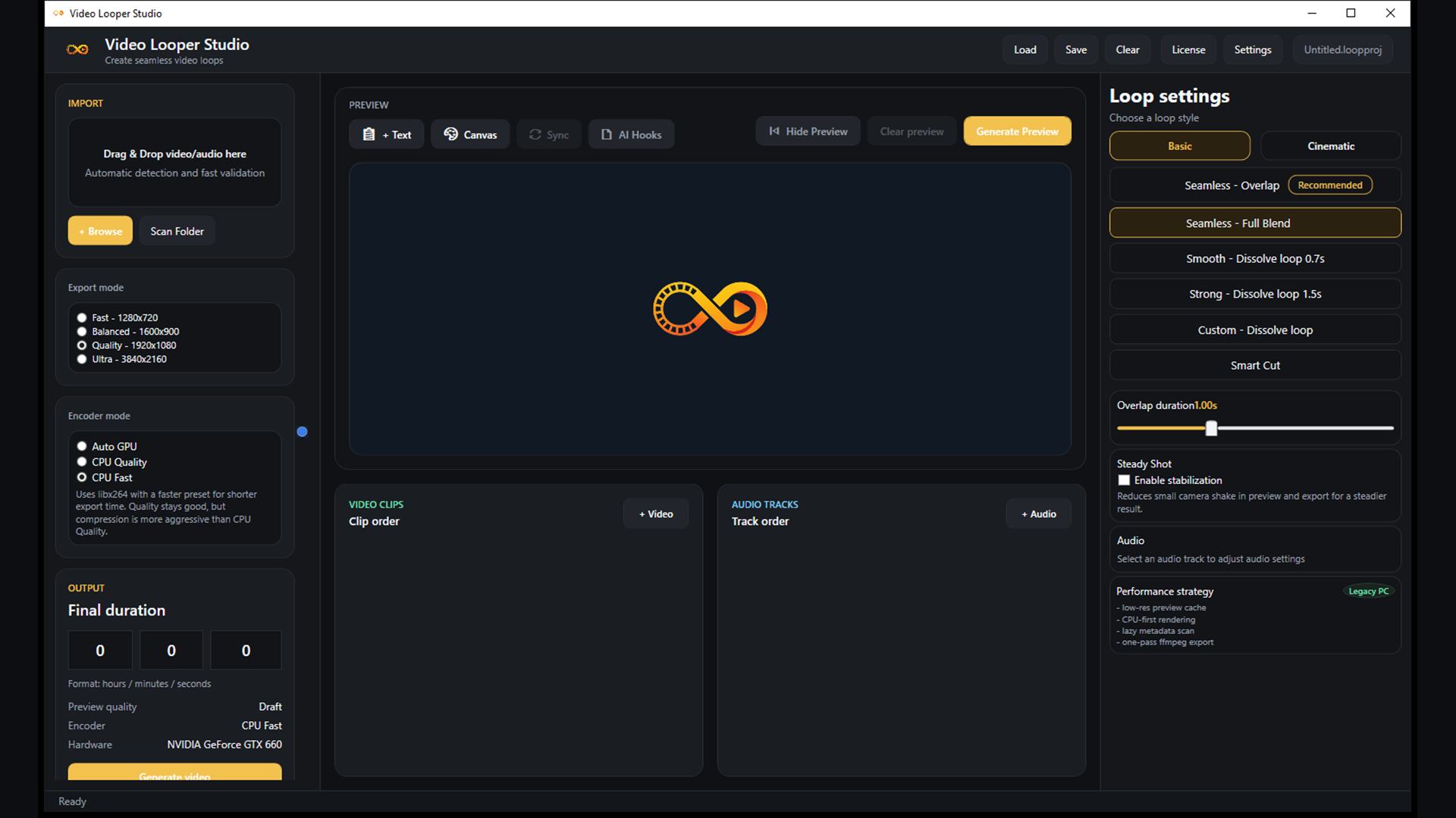 Video Looper Studio main workflow screenshot