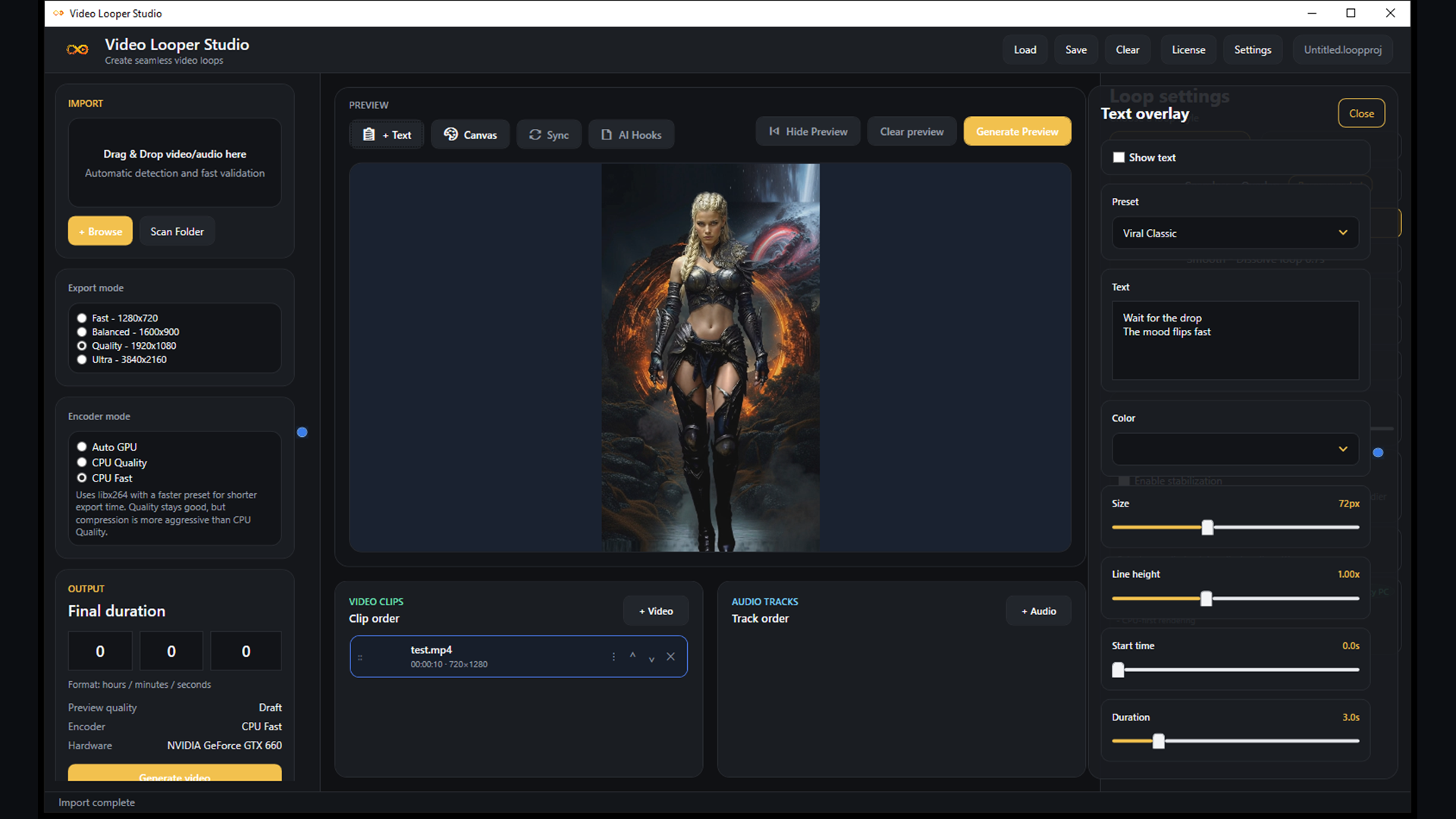 Video Looper Studio text overlay screenshot