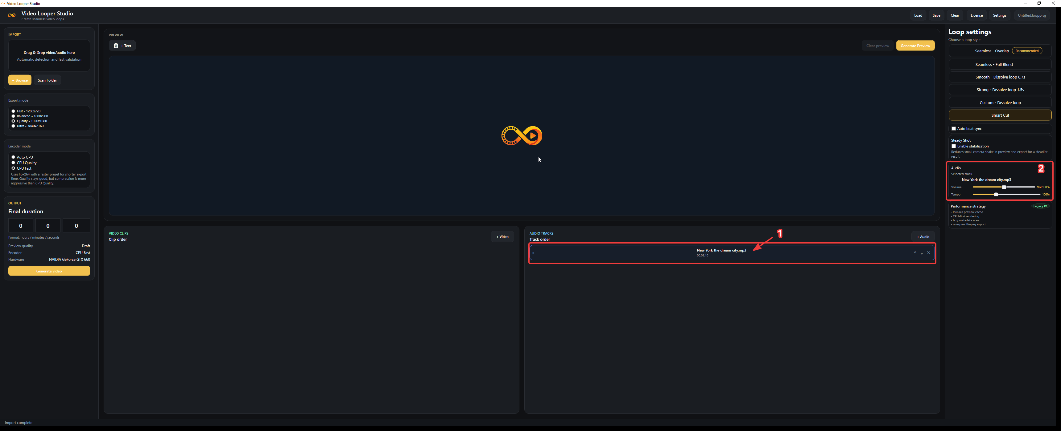 Video Looper Studio audio controls screenshot